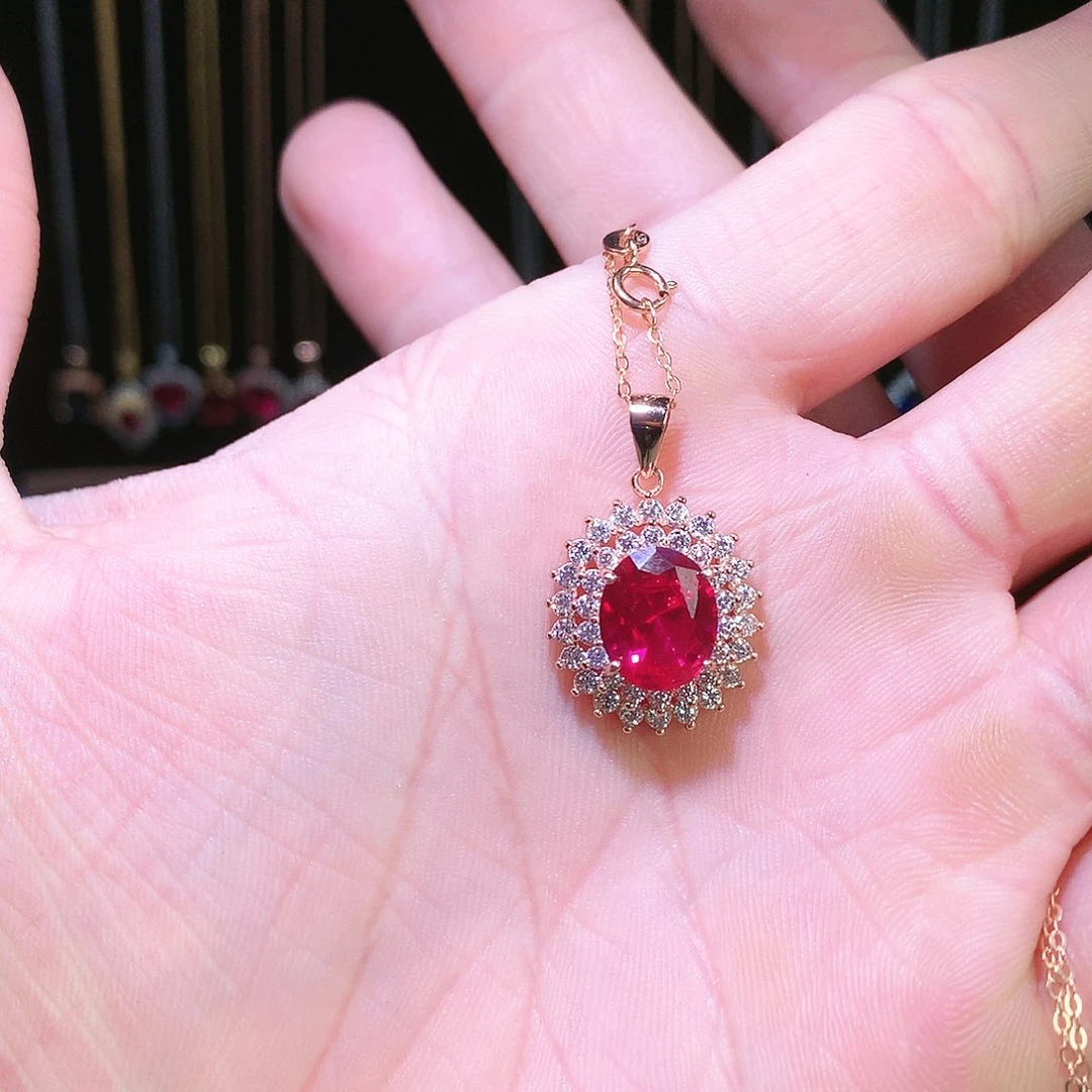红宝石吊坠(赠链)银S925镶嵌