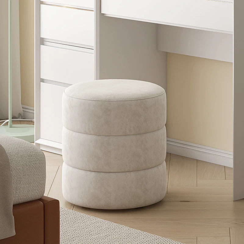 【实木化妆凳】轻奢卧室梳妆台椅子创意设计师羊羔绒弧形妆凳圆凳