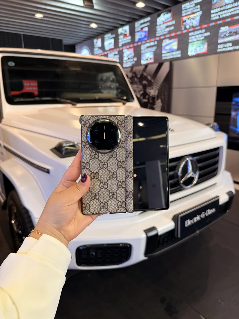 适用于华为Matex7/Matex6 时尚压花磁吸中轴折叠手机壳 透明边框