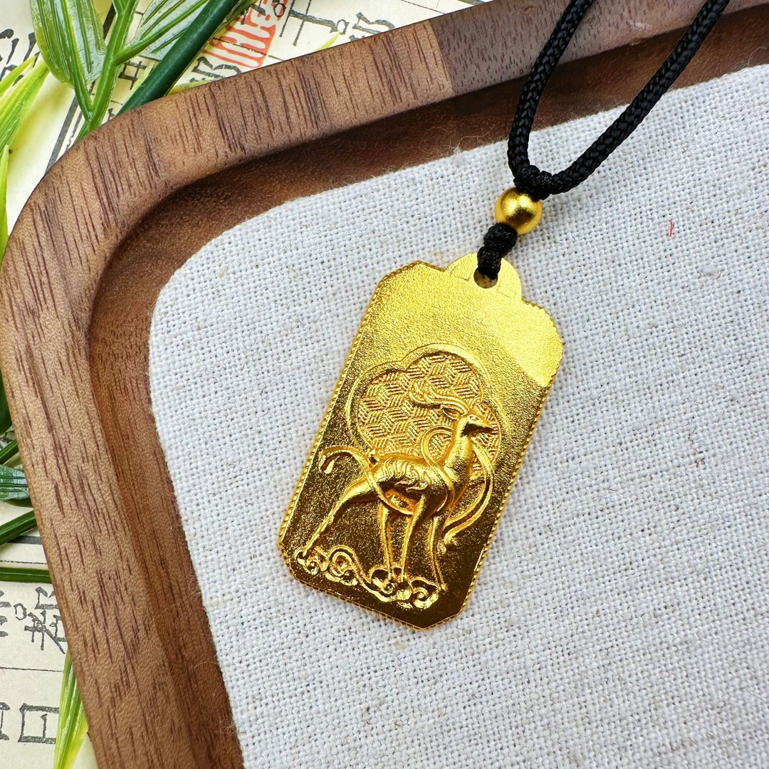 铜合金涤纶项链 铜合金新中式国风古法祥云鹿无事牌造型项链传承