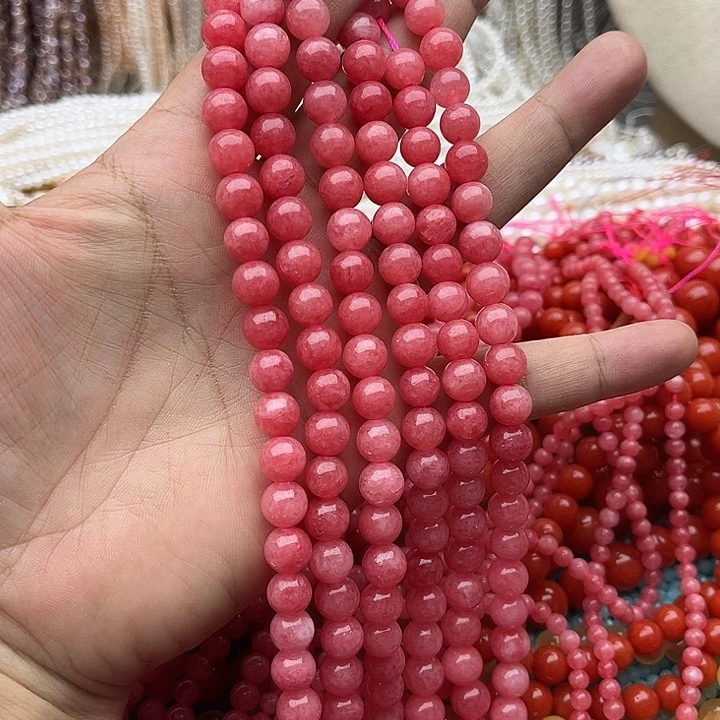 玛瑙/玉髓未镶嵌珠宝半成品一条8mm左右红纹石