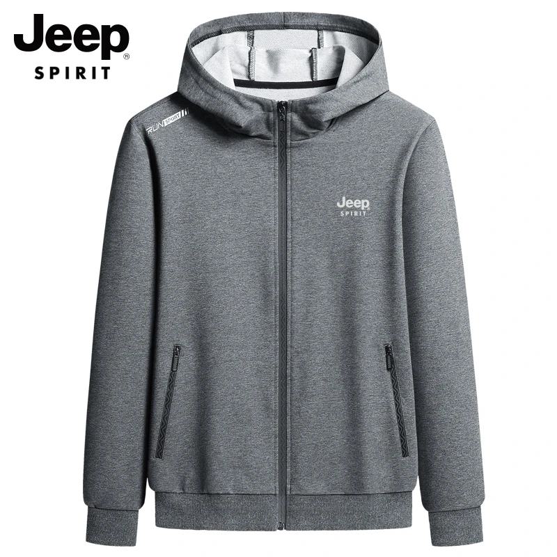 吉普连帽卫衣男春秋季新款加绒开衫外套男士宽松休闲上衣潮流男装