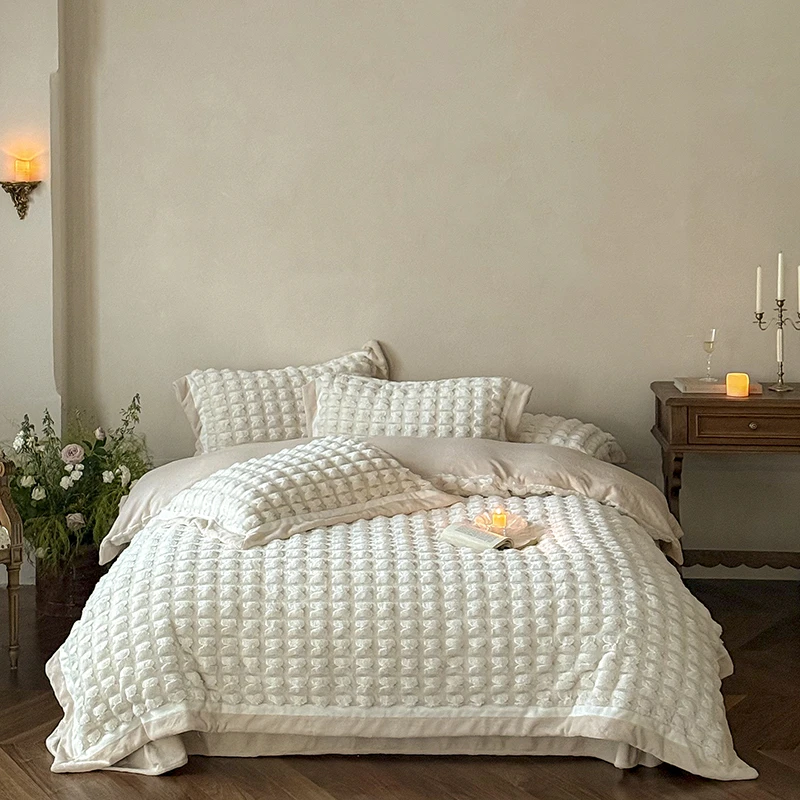 2025顶奢立体水晶兔 毛绒系列秘鲁进口骆玛绒四件套秋冬保暖床品