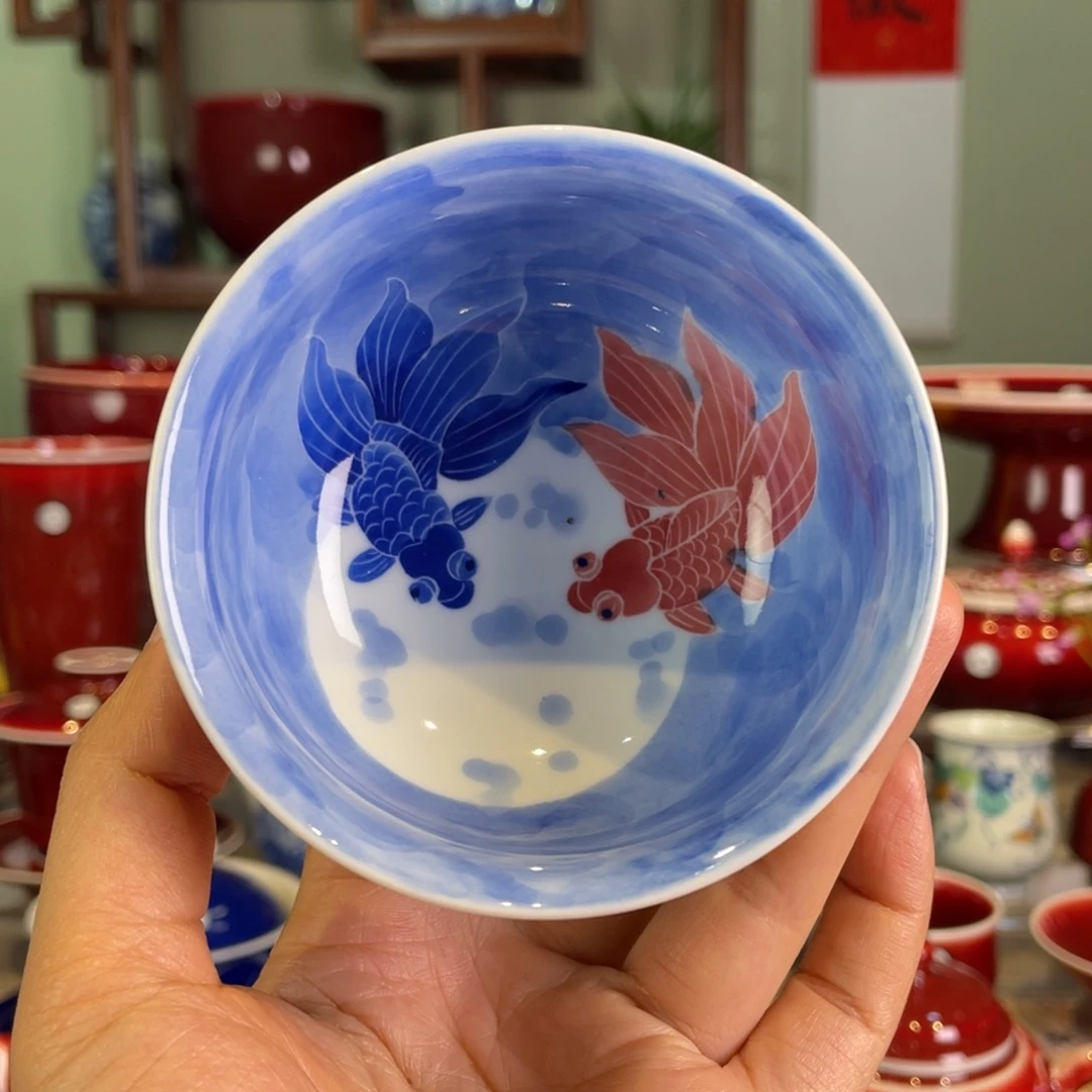 清欢雅玩原矿郎红内绘炉士杯