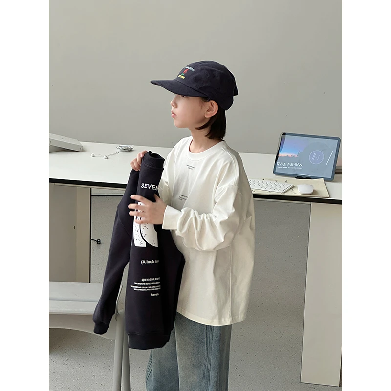 【现货】2025新款男童T恤儿童长袖秋冬款中大童上衣韩版圆领卫衣