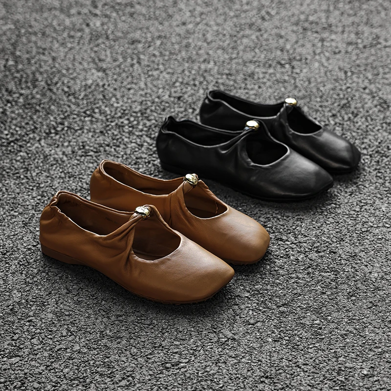 卡卡妮亚 软底软面玛丽珍鞋女2025新款舒适百搭真皮平底鞋女浅口