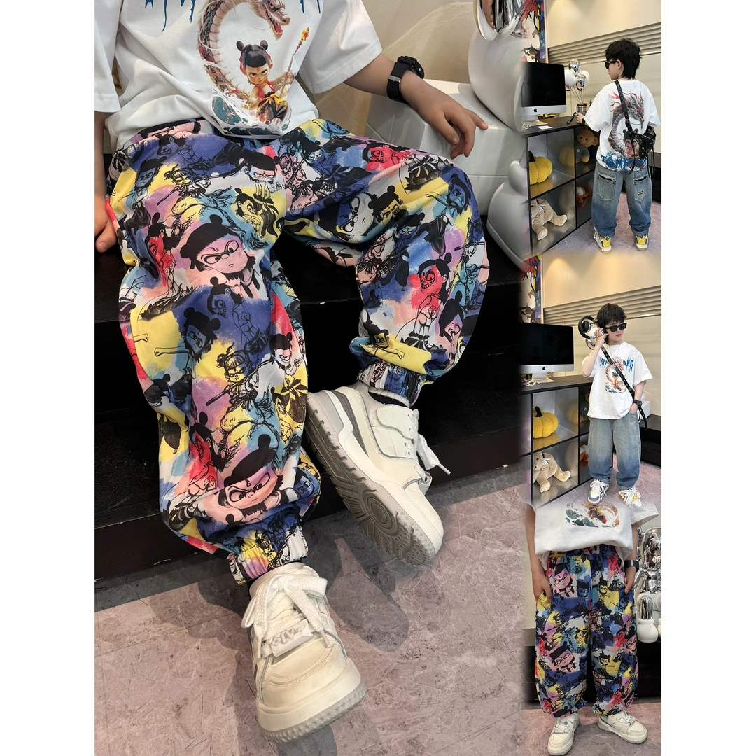 蛋蛋家【满印卡通】春季新款宽松彩色满印卡通抖抖裤