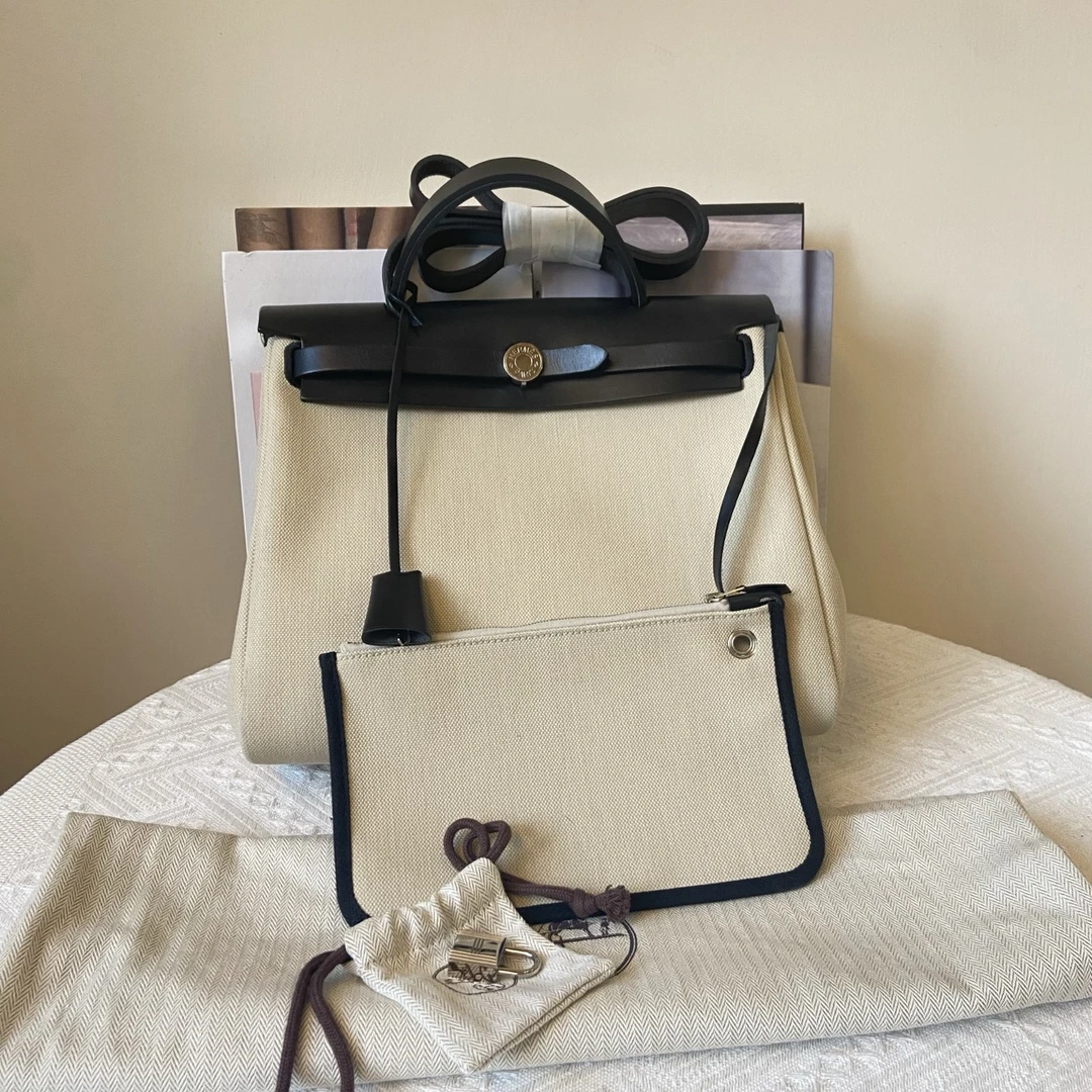 99新 Hermes/爱马仕  herbag31黑盖拼冰川白银扣 U刻