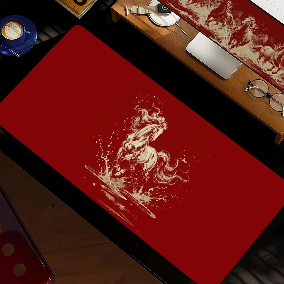 2026马年鼠标垫高级感红色定制超大号老板办公桌垫电竞游戏键盘垫