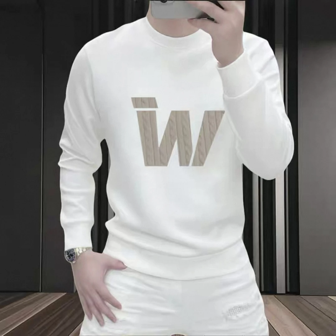 个性潮流圆领痞帅街头休闲秋冬W字母印花时尚男士潮流修身卫衣男