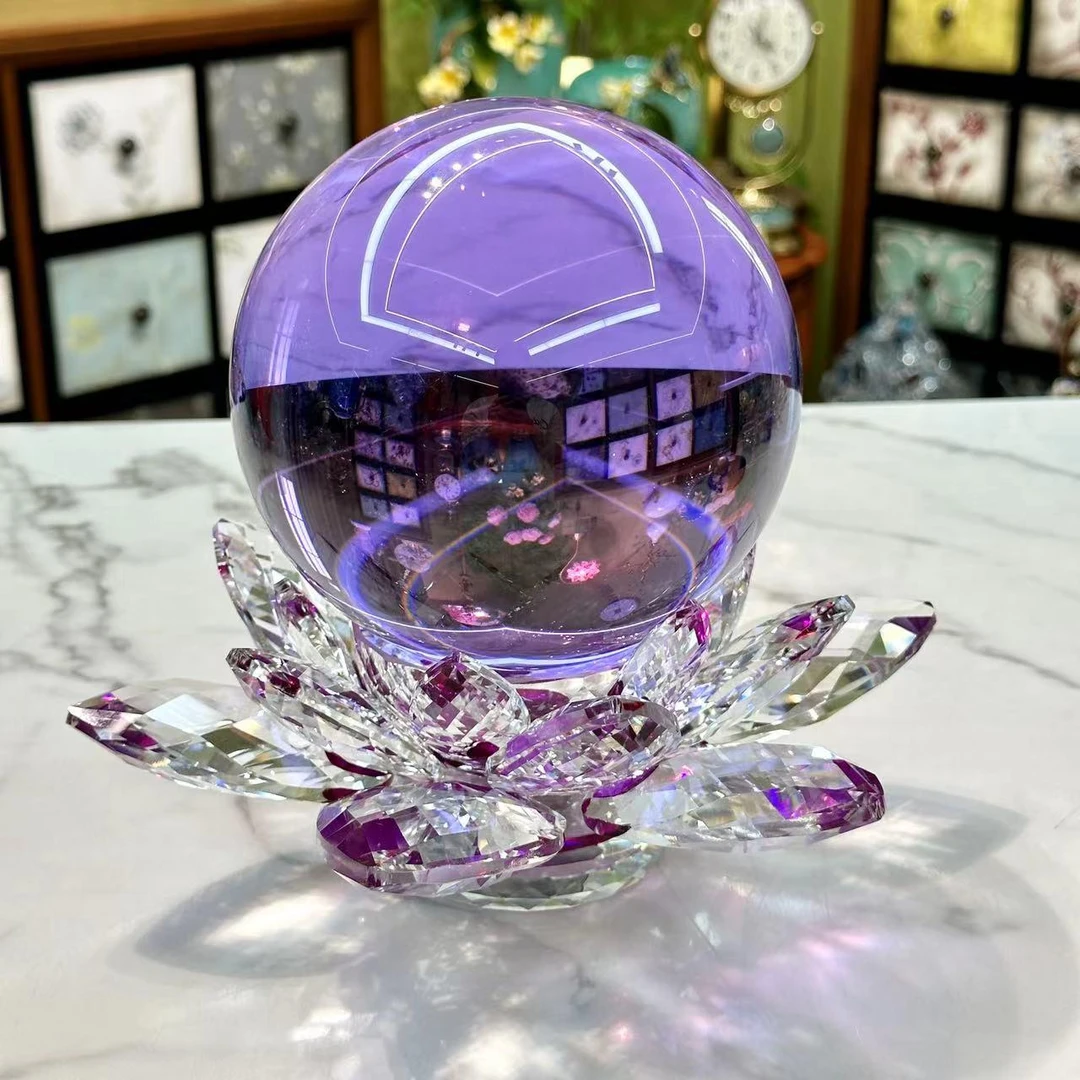 k9紫色水晶球莲花转盘现代简约玄关酒柜电视柜创意摆件