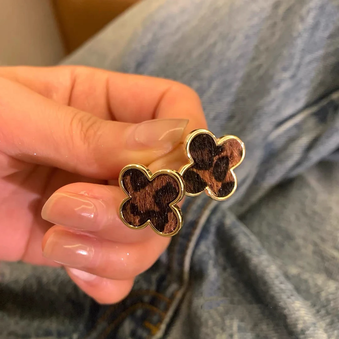 铜合金耳饰 【四叶豹纹】高端定制减龄档次洋气耳饰 A160