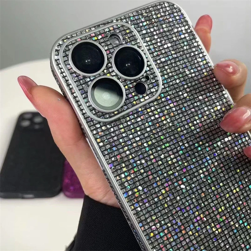 适用iPhone16PRO手机壳满钻全包女款镶钻防摔镜头膜苹果15硬