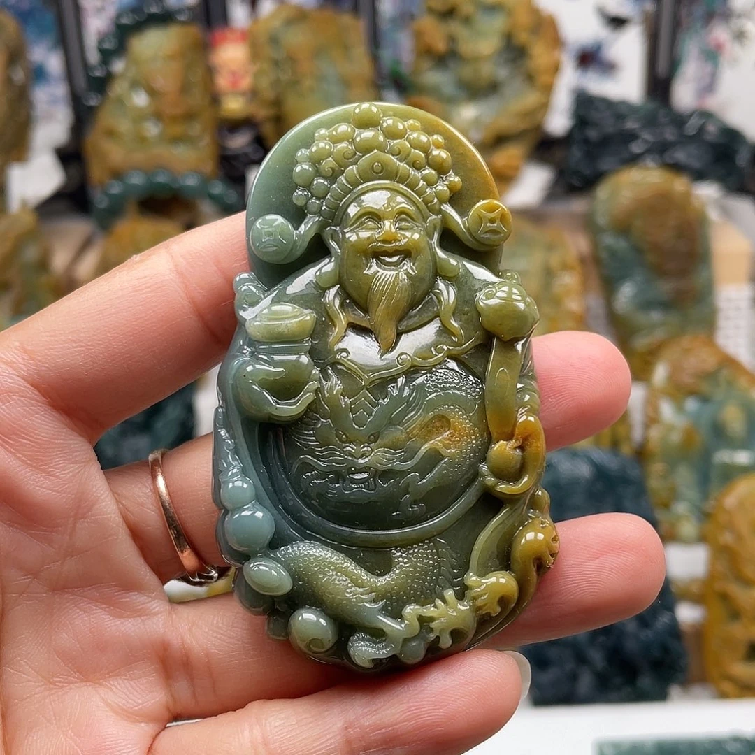 翡翠未镶嵌颈饰天然翡翠a货财神