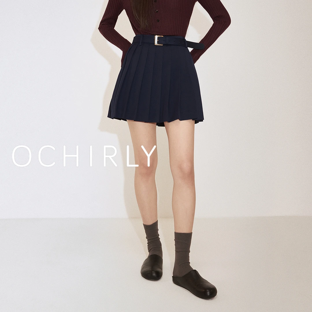 OCHIRLY欧时力 百褶裙a字半身裙短裙学院风高级度假裙夏季新品