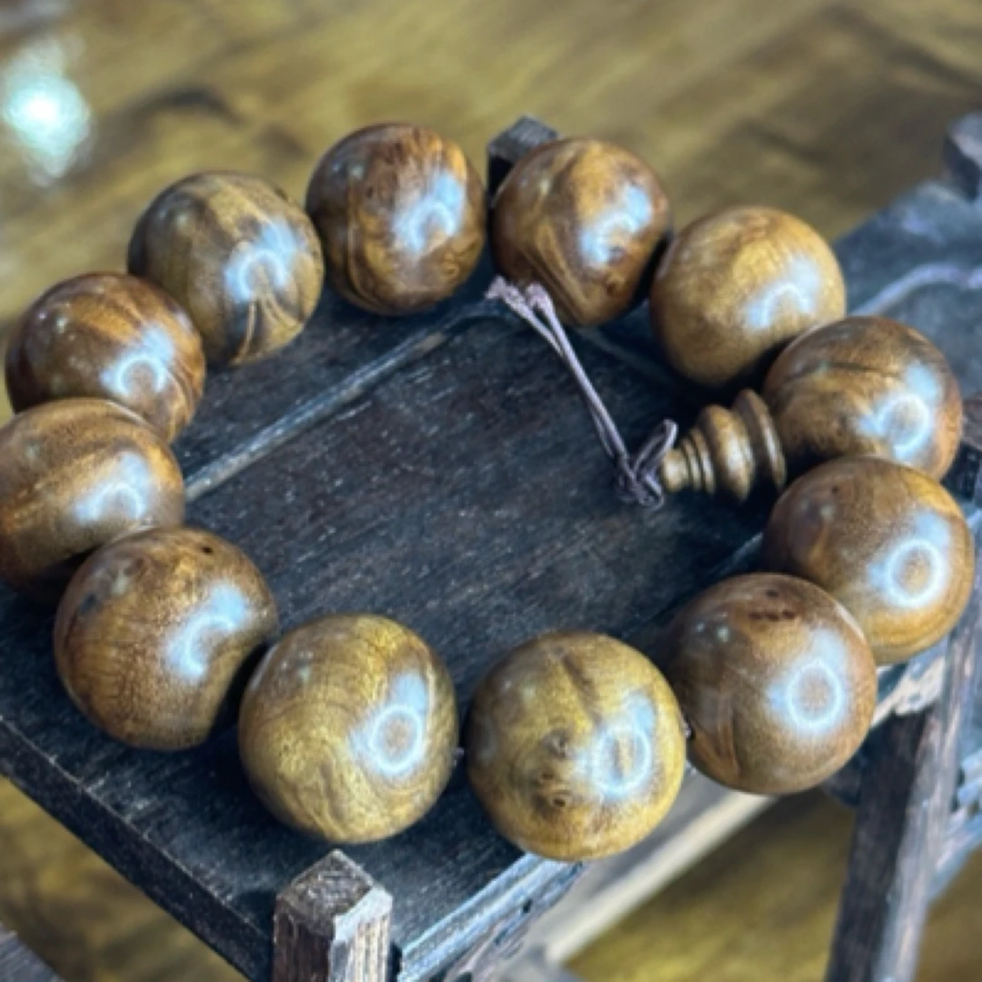 金丝楠木枯木留疤纹单圈手串2.0