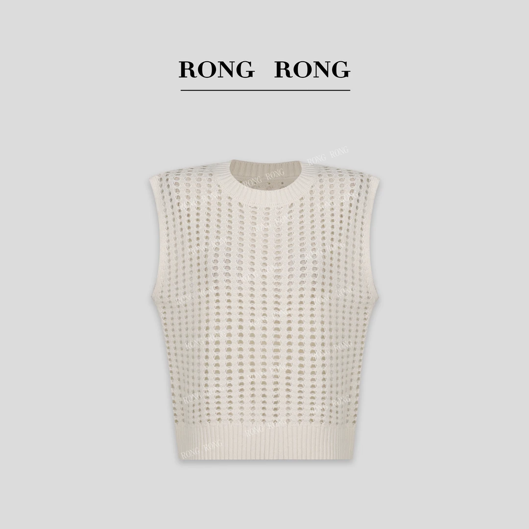 溶溶【纯色日记】RONGRONG 绵羊毛混纺圆领肌理感镂空针织背心S3010