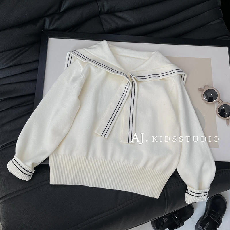 【海军学社】阿卷秋装儿童撞色休闲百搭款针织海军领套头毛衣SJ6105