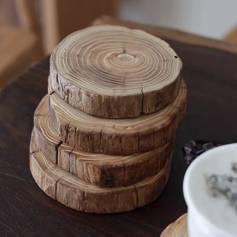 茶托底座手工打磨天然老榆木木垫防烫隔热垫杯垫托盘原木自然风