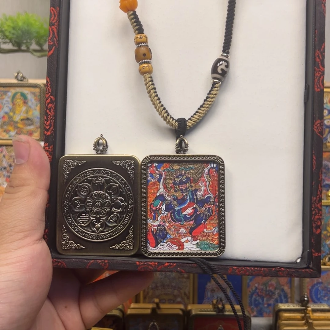 吊坠大黑天玛哈嘎拉单面合金唐卡