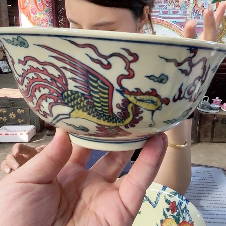 摆件景德镇高温陶瓷7.5寸凤纹碗