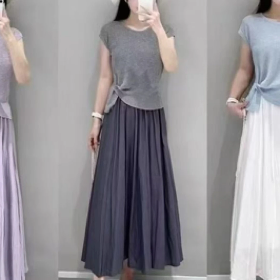 2025秋季新品圆领针织上衣搭配半身裙显瘦套装852