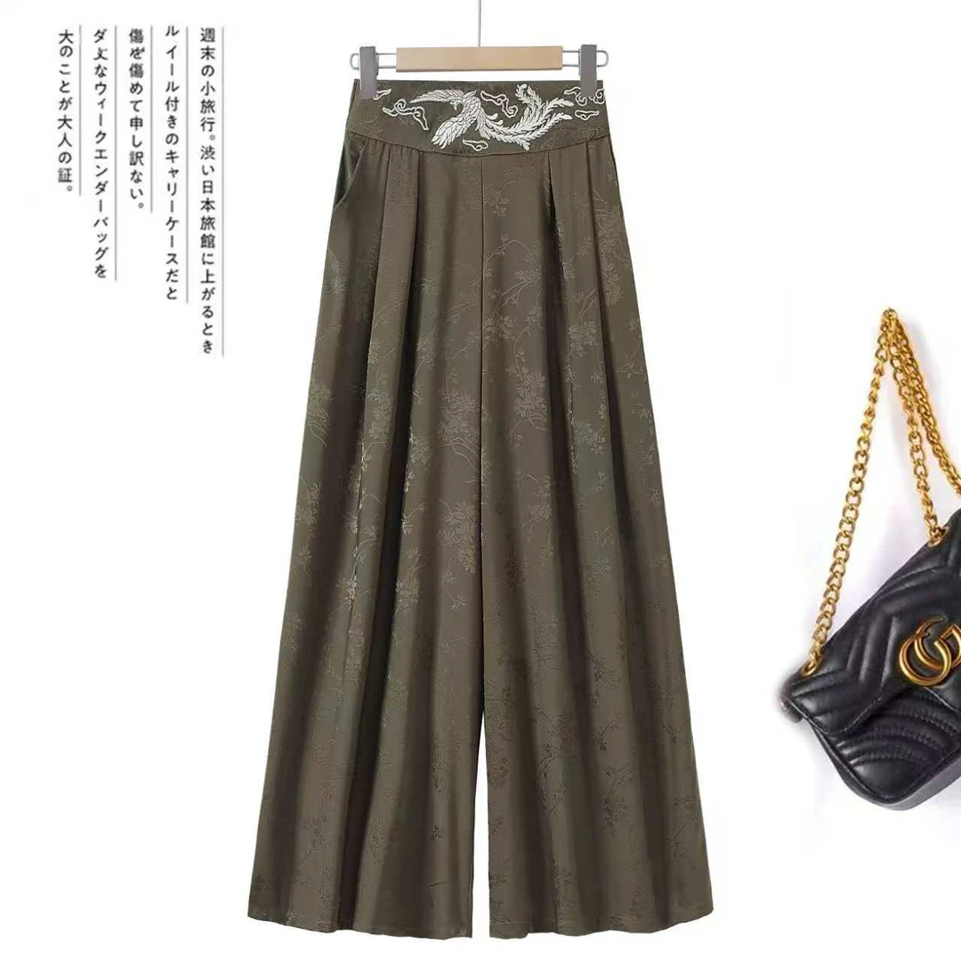 8929裤春季高腰阔腿九分裤直筒阔腿裤长裤百搭松紧腰垂感