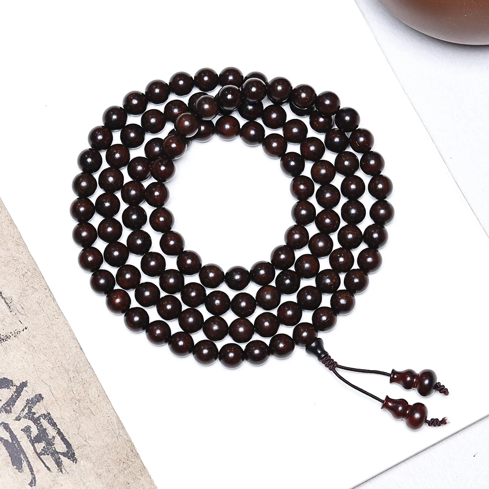 【高兴出品】 小叶紫檀金龙金星8mm圆珠108手串 XY27
