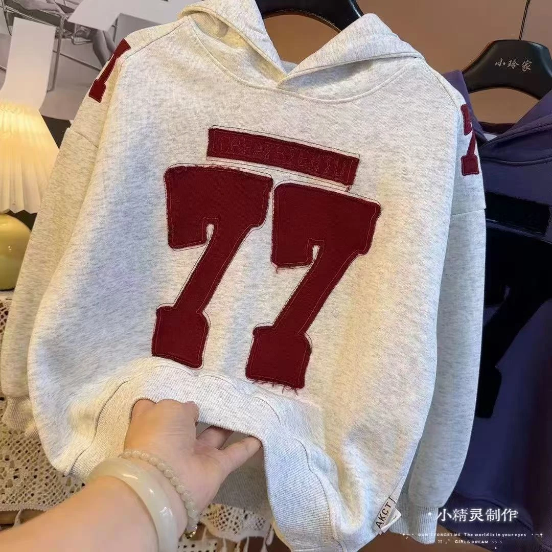 秋款卫衣2025休闲数字秋季洋气宽松简约连帽卫衣9537