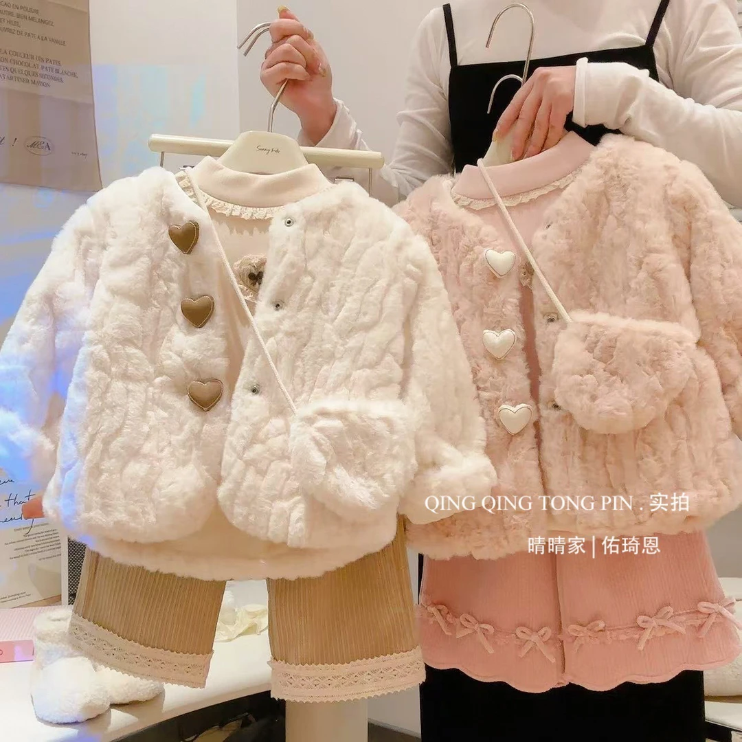 可爱系儿童外套时尚毛毛衣小香风外套双层加厚保暖上衣
