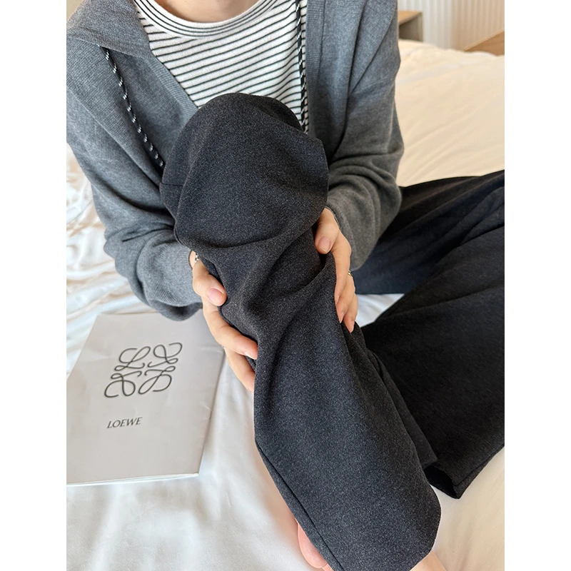 弹力面膜阔腿裤女春秋高腰松弛垂坠感遛弯裤绵羊毛窄版软糯糯米裤