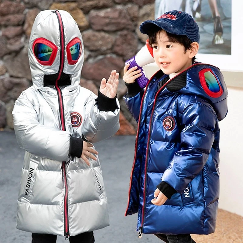 儿童2025新款羽绒服冬季连帽加厚中长款卡通洋气中小童男宝宝外套