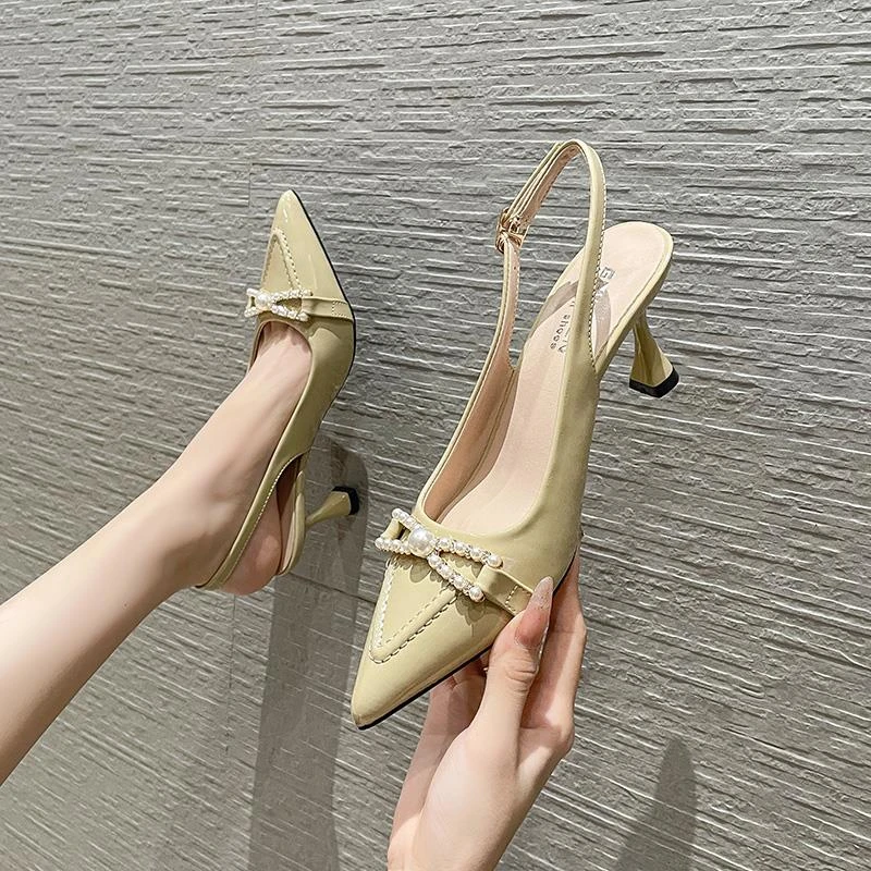 法式细跟尖头高跟鞋凉鞋夏季气质小众外穿一字带单鞋浅口软底女鞋