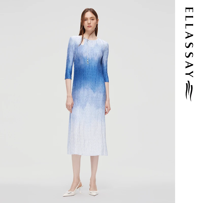 ELLASSAY歌力思2025早春新中式渐染修身中长款连衣裙EWU361Y00100