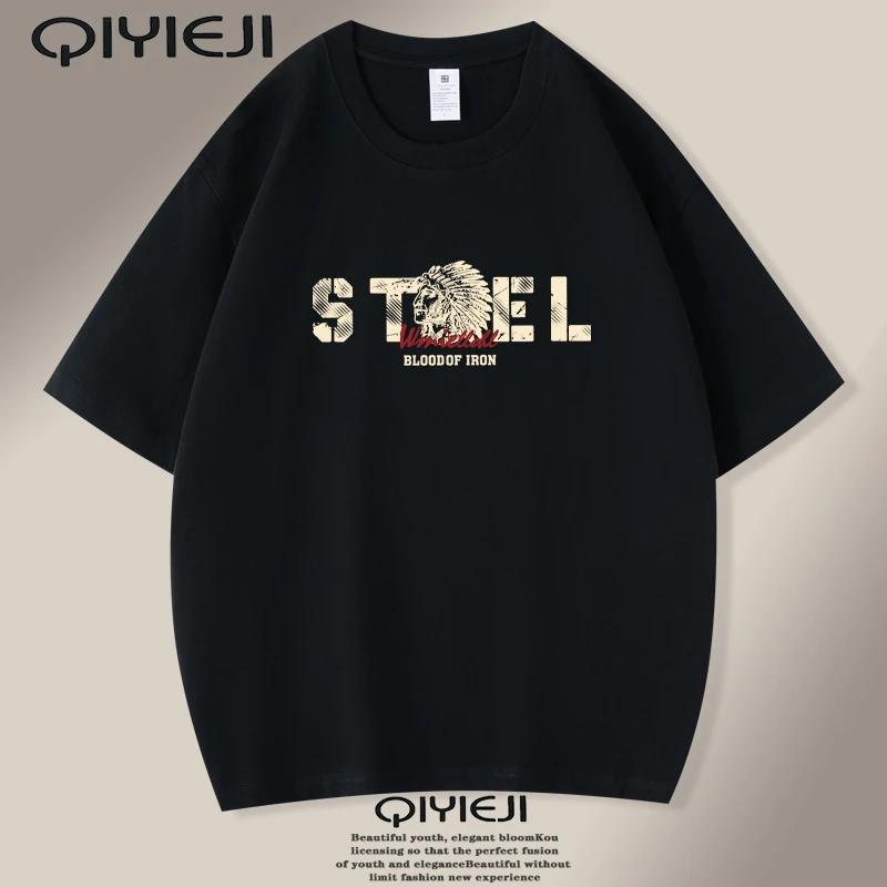 重磅潮牌纯棉夏季日常T恤印花百搭休闲美式圆领男装宽松半袖上衣