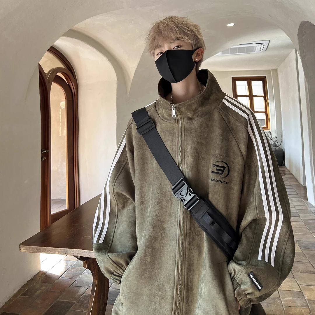 Cebrodz美式条纹刺绣外套男士装新款冬季衣服夹克潮牌痞帅高级感
