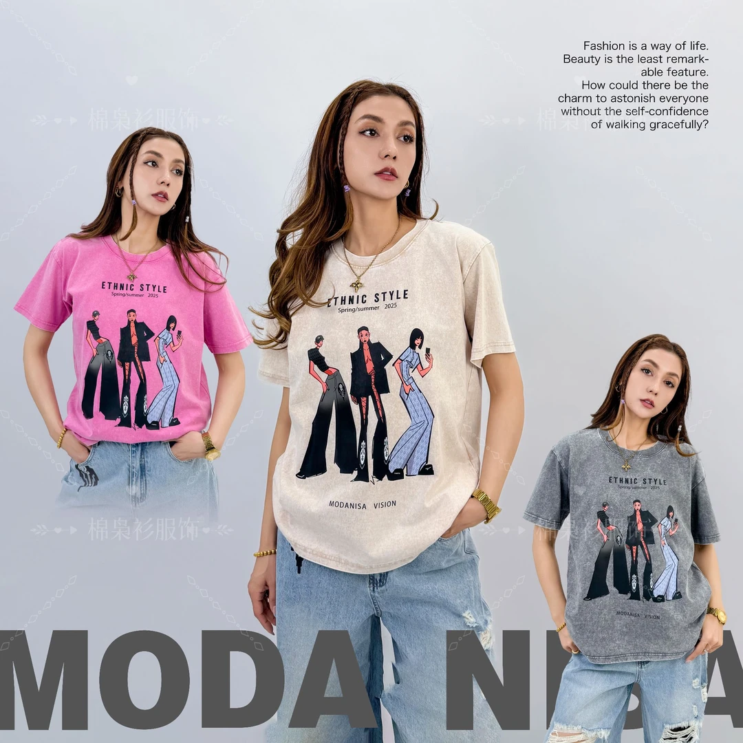 （菲娅推荐）高品质半袖时尚百搭T恤宽松新疆民族风100%纯棉（A16款）