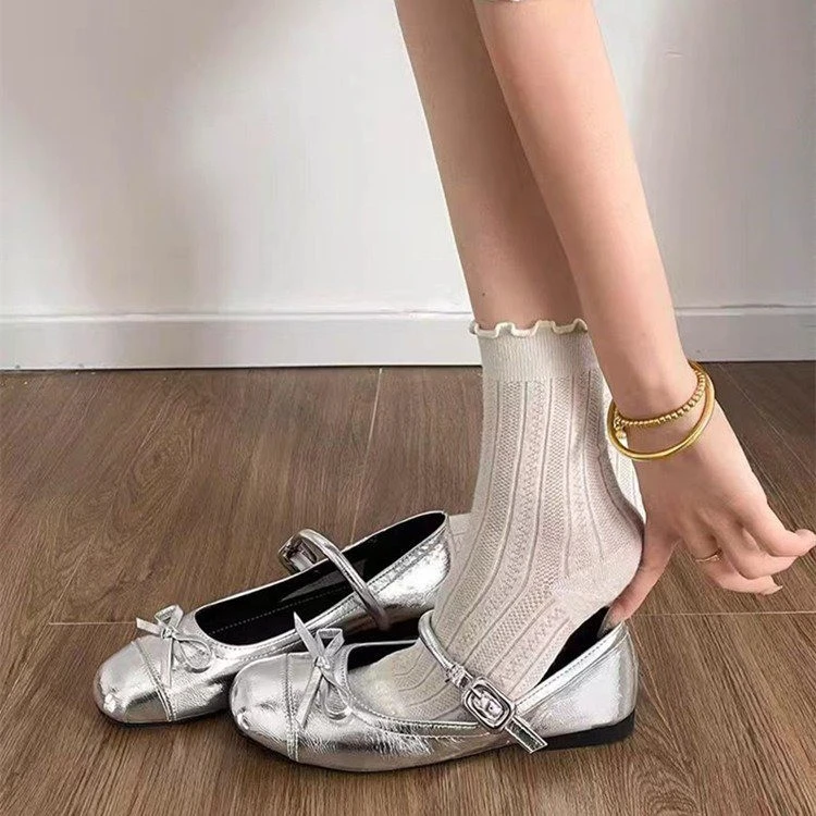 银色百搭配裙子浅口平底单鞋女2025新款夏季芭蕾风复古玛丽珍女鞋