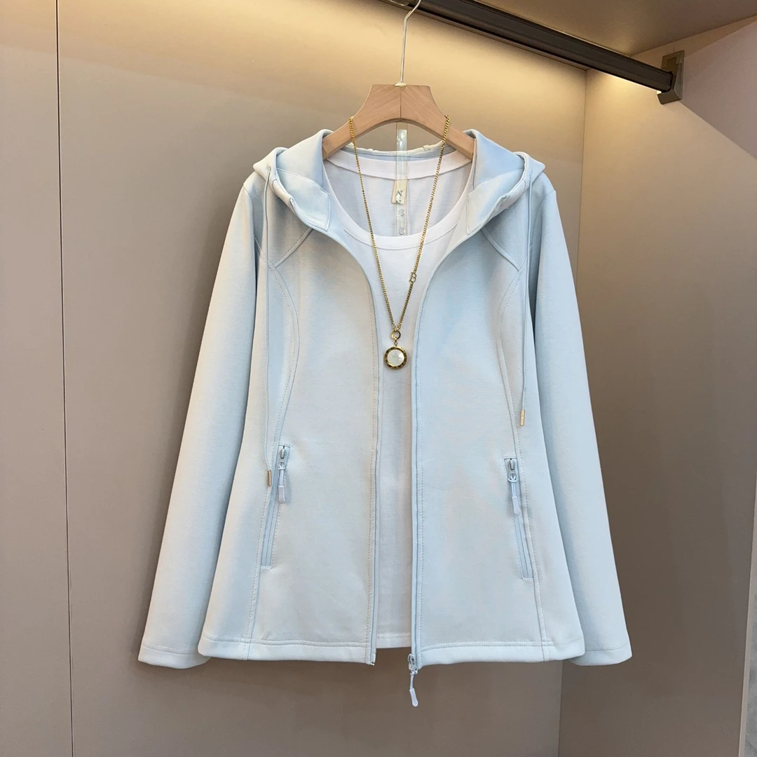 大码女装连帽长袖简约大方小众设计感休闲百搭洋气上衣外套12502