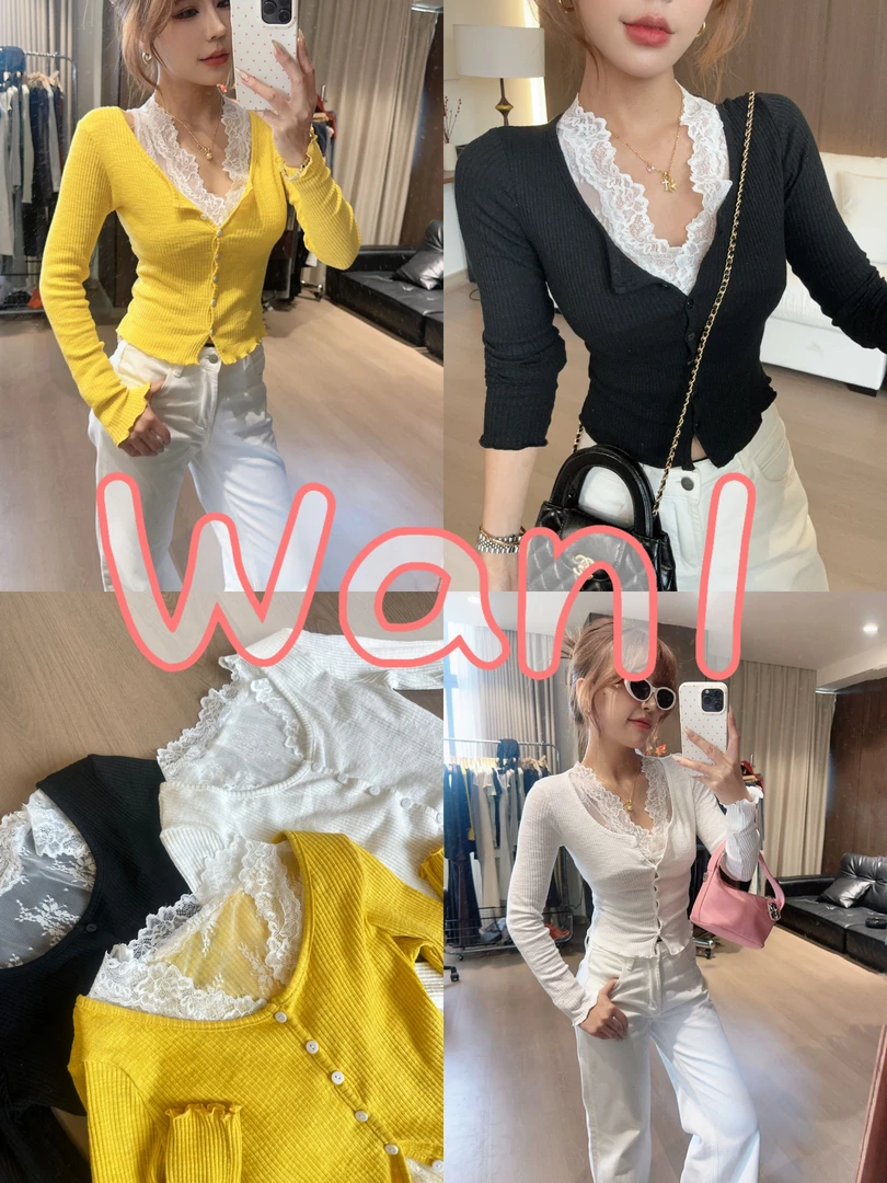 辣妹纯欲风蕾丝背心针织开衫两件套女早春季新款修身显瘦百搭上衣