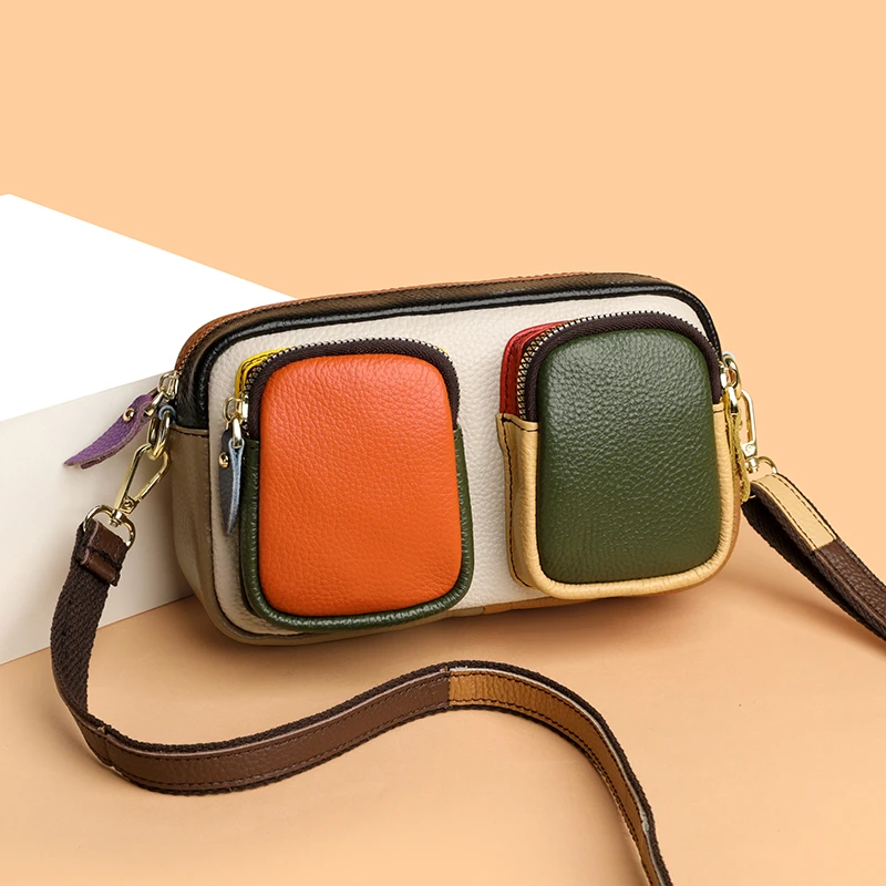 超洋气2025夏季新款真皮女包头层牛皮单肩斜挎包复古风撞色小方包