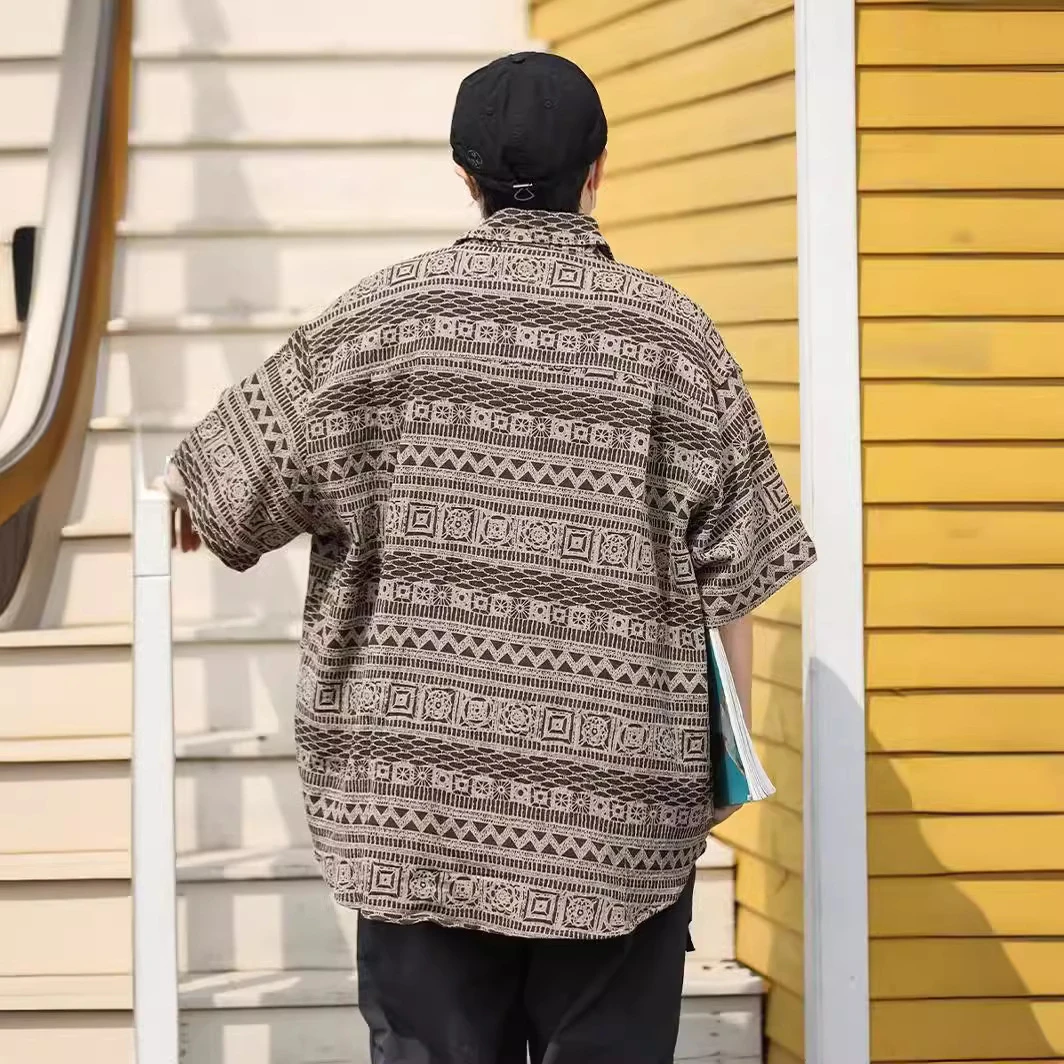 港风衬衫学生男装设计感小众夏装上衣复古新款宽松2024趣味外穿男