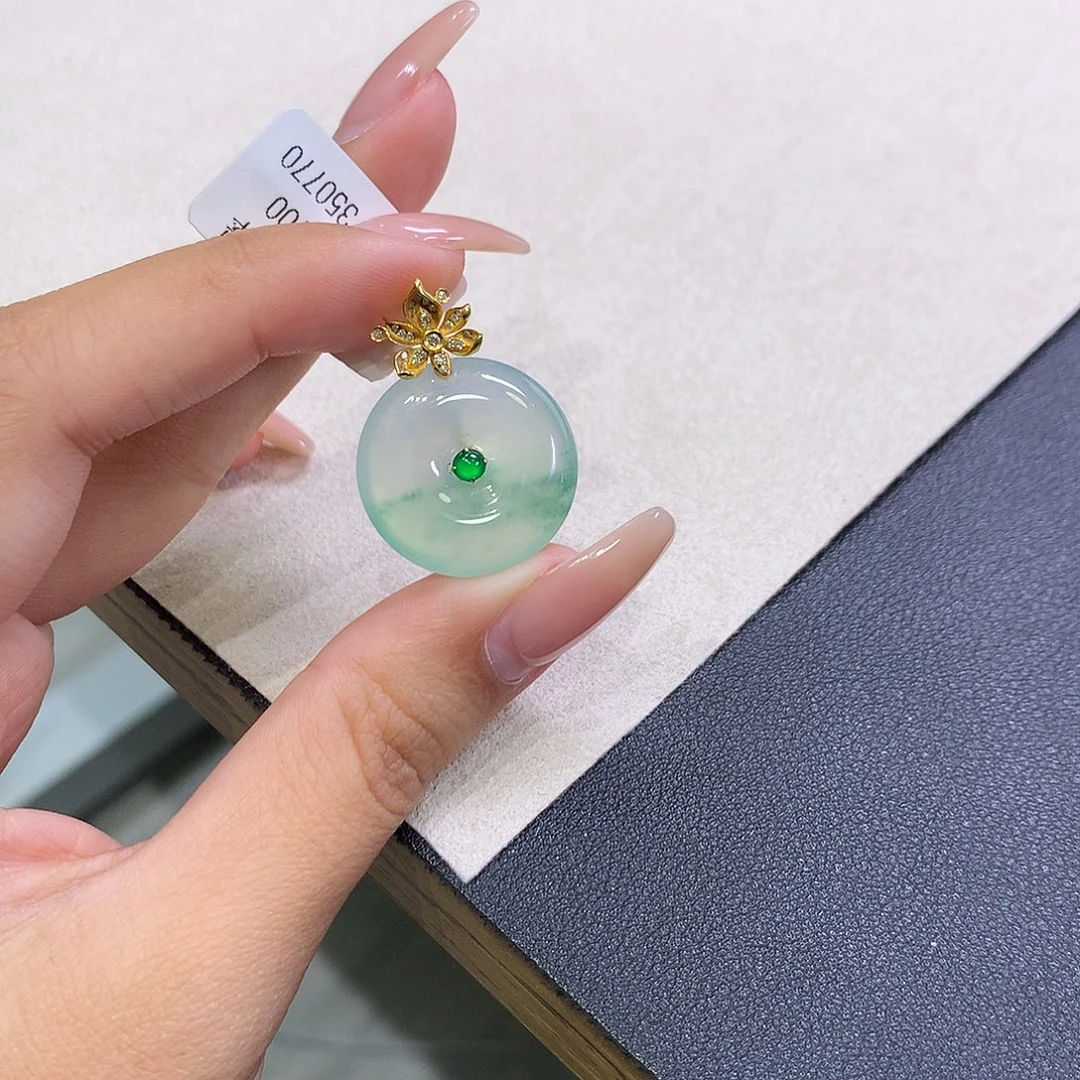 翡翠18K金镶嵌吊坠(不含链)21-5.5