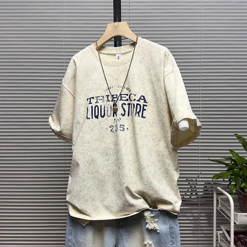 短袖T恤男士2025新款夏季潮牌痞帅圆领上衣水洗复古休闲半袖体恤