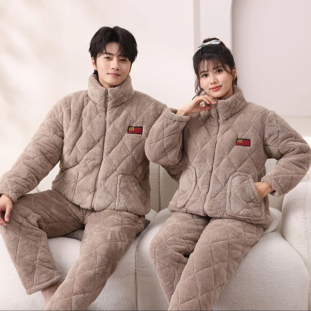 冬季芭蕾风新款男女情侣款睡衣加绒保暖家居服冬款套装大码保暖