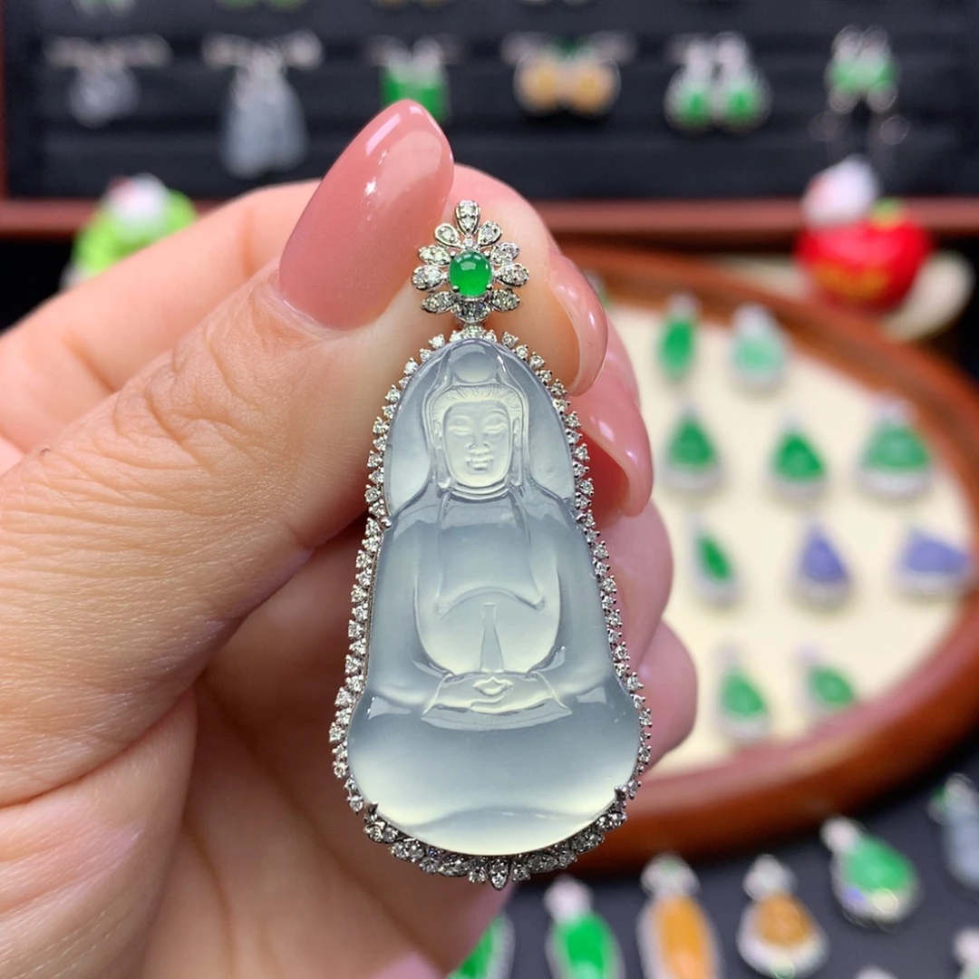 翡翠18K金镶嵌吊坠(不含链)