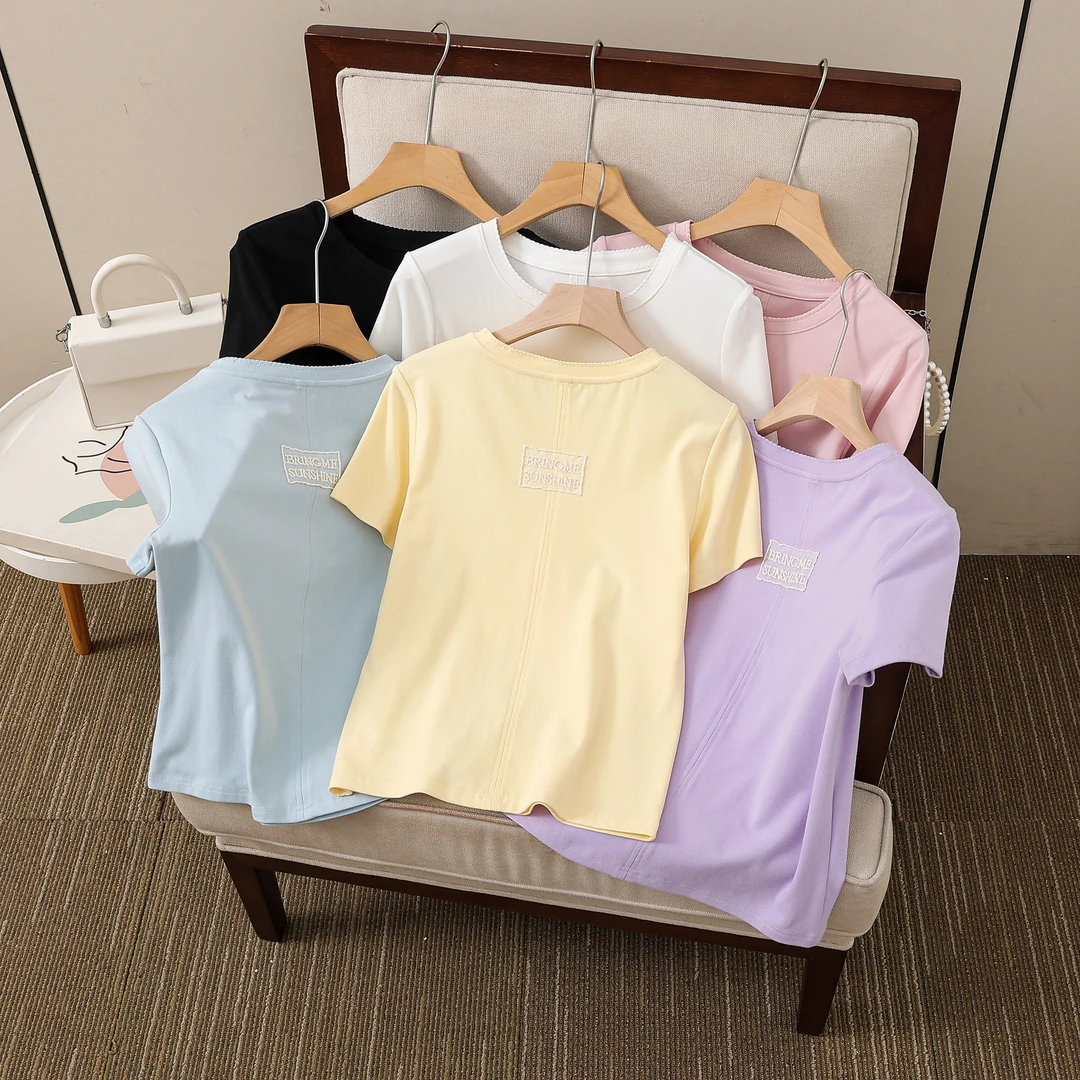 【2件更划算】小个子定制白色t恤女短袖2025夏季新款休闲显瘦圆领T