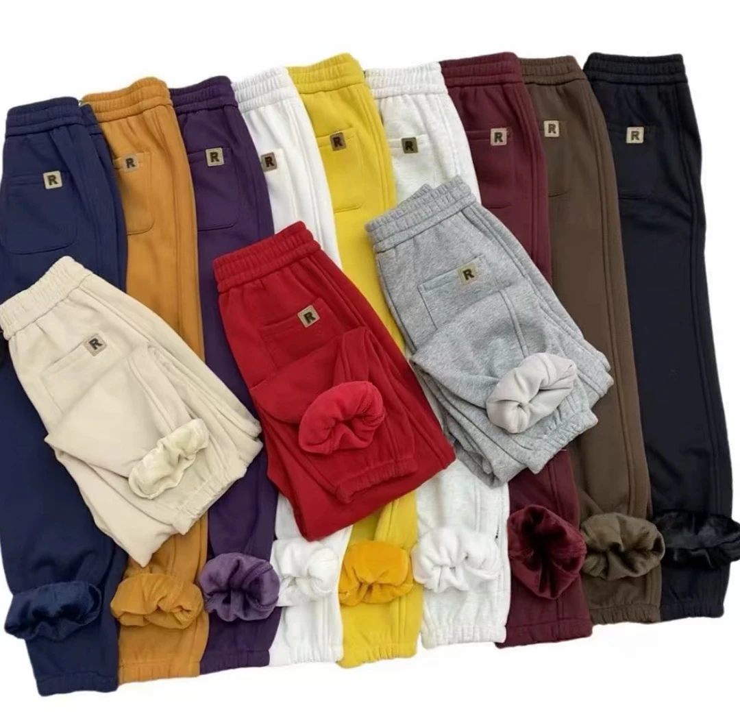 冬季新款加绒加厚保暖字母兜松紧腰洋气百搭休闲裤