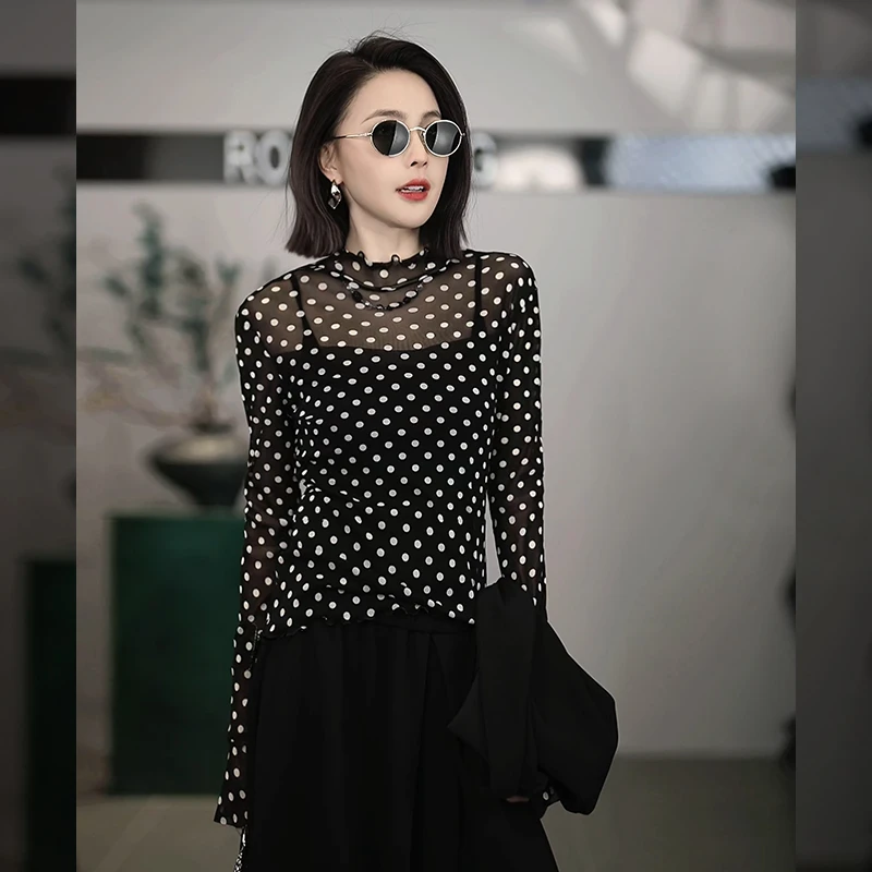 溶溶【流动波点】RONGRONG 法式复古千金波点显瘦薄款t恤C-A208215