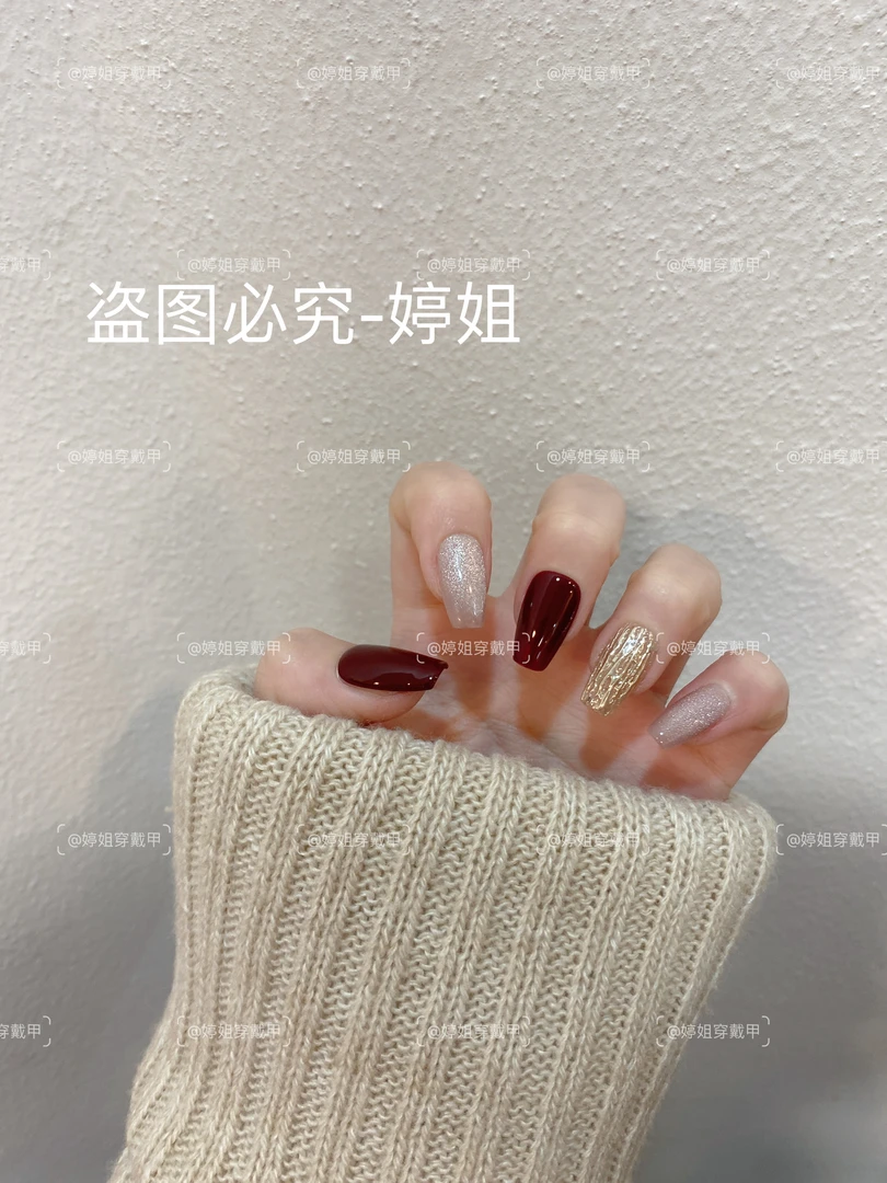 【罗马风情】AB色系舒适牢固纯手工穿戴甲轻薄显白流行美甲贴片10片